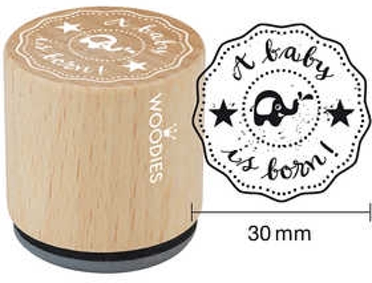 Houten stempel, d: 30 mm, h: 35 mm, A baby is born , 1stuk [HOB-32386]